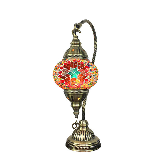 Moroccan Vintage Table Lamp - Handmade mosaic craft, glass lampshade,
